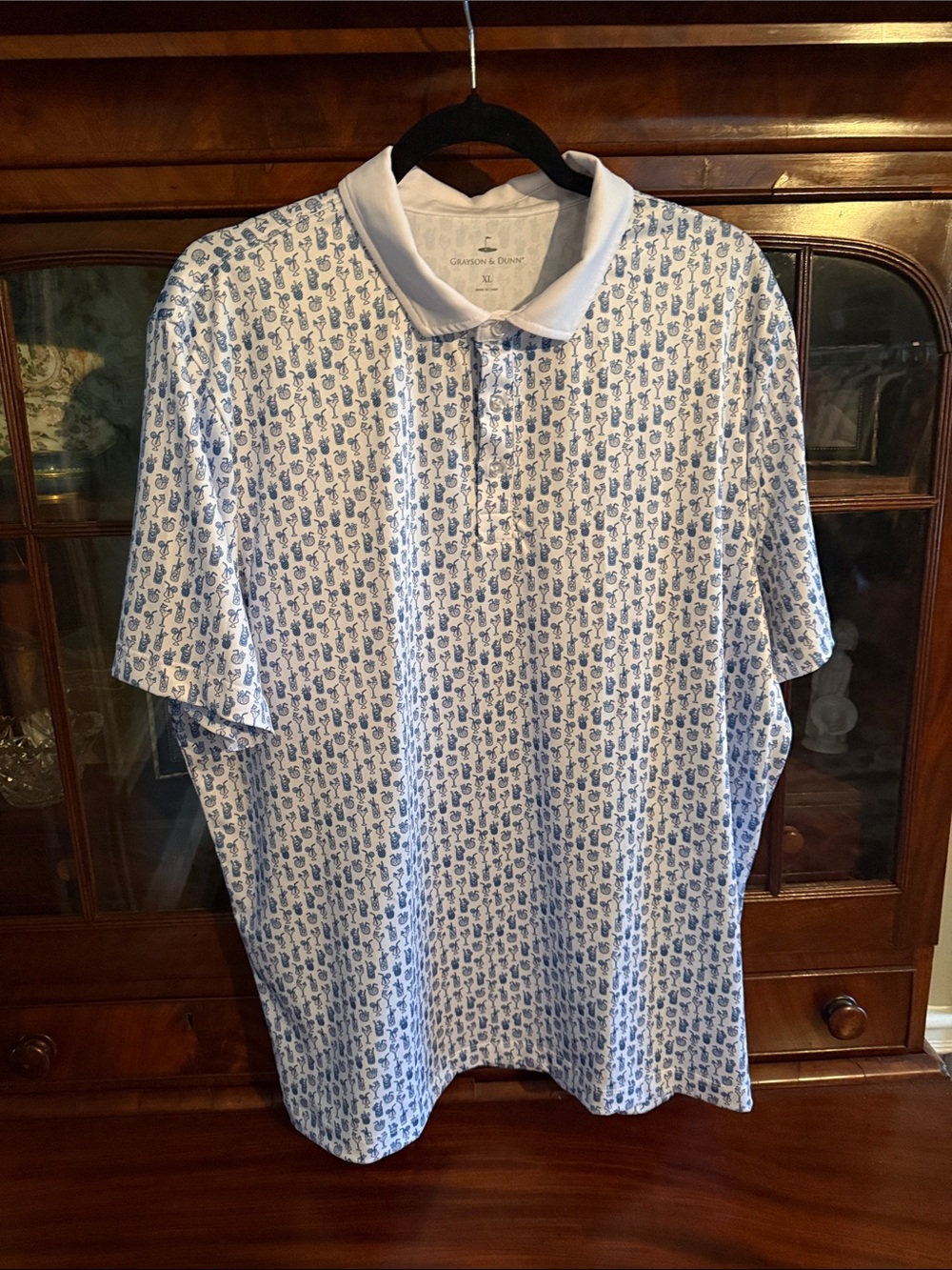 Grayson & Dunn White Polo with Blue/Pink All-Over Print